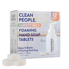 THE CLEAN PEOPLE front packaging showing tablet variety and eco benefits