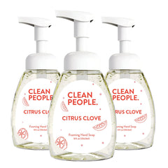 THE CLEAN PEOPLE front packaging showing three 8 oz bottles and seasonal label, clear benefits