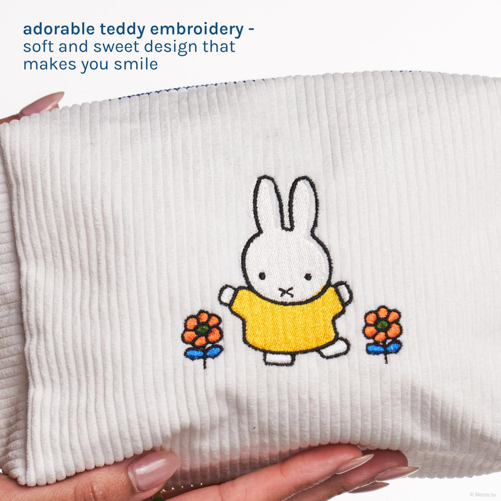 The Crème Shop Miffy corduroy texture closeup showing durable feel