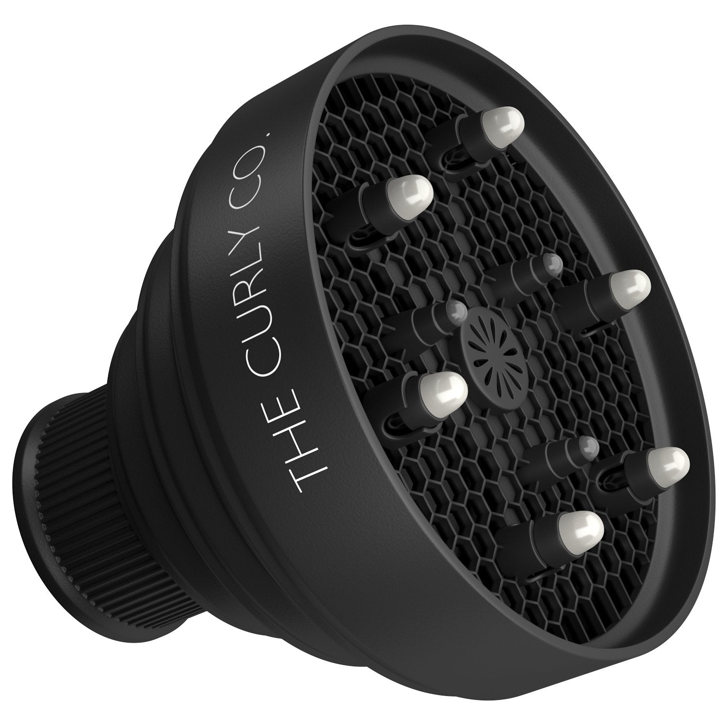 The Curly Co. diffuser collapsed flat for easy travel and compact storage benefit