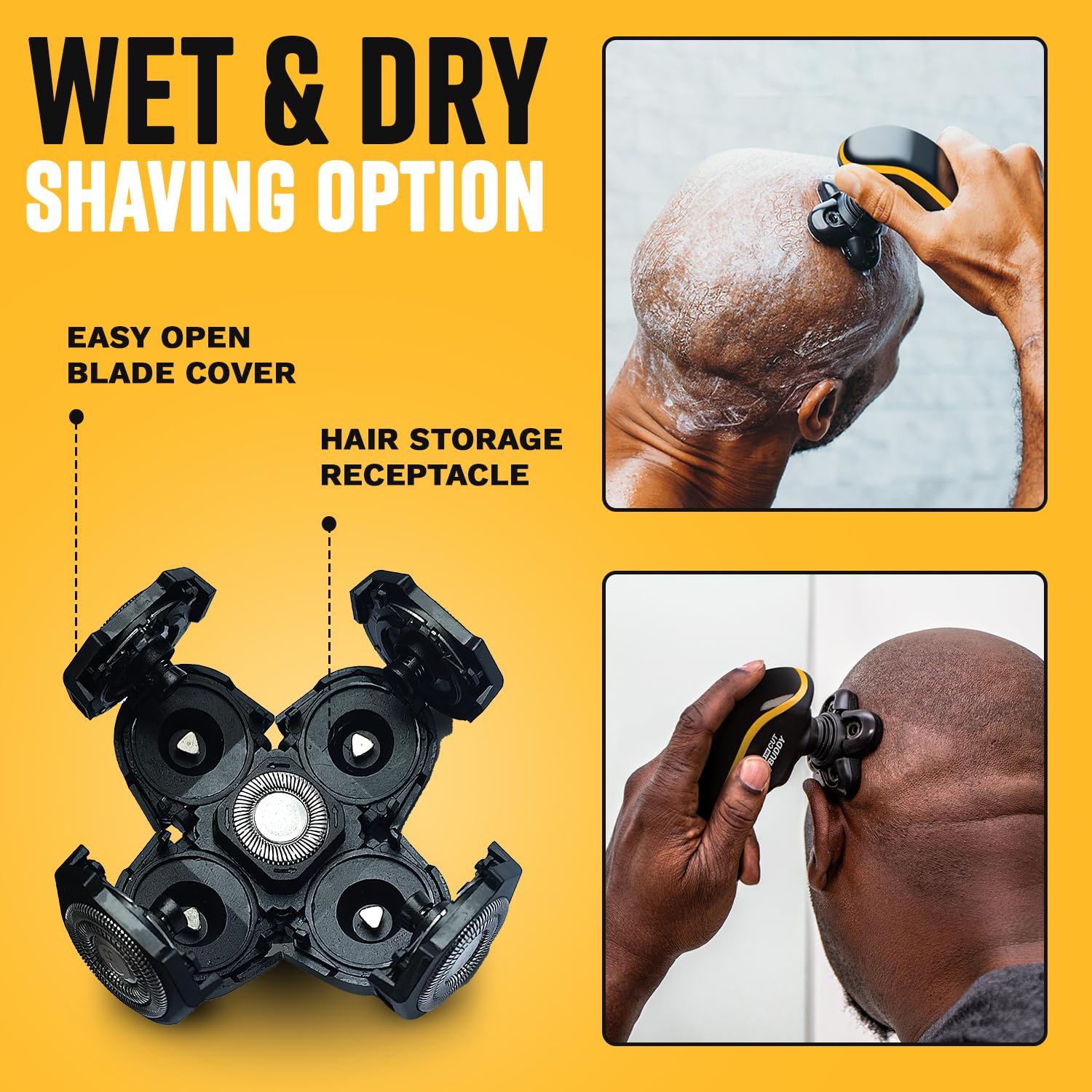 The Cut Buddy rotary head in use on beard delivering even cuts and low irritation