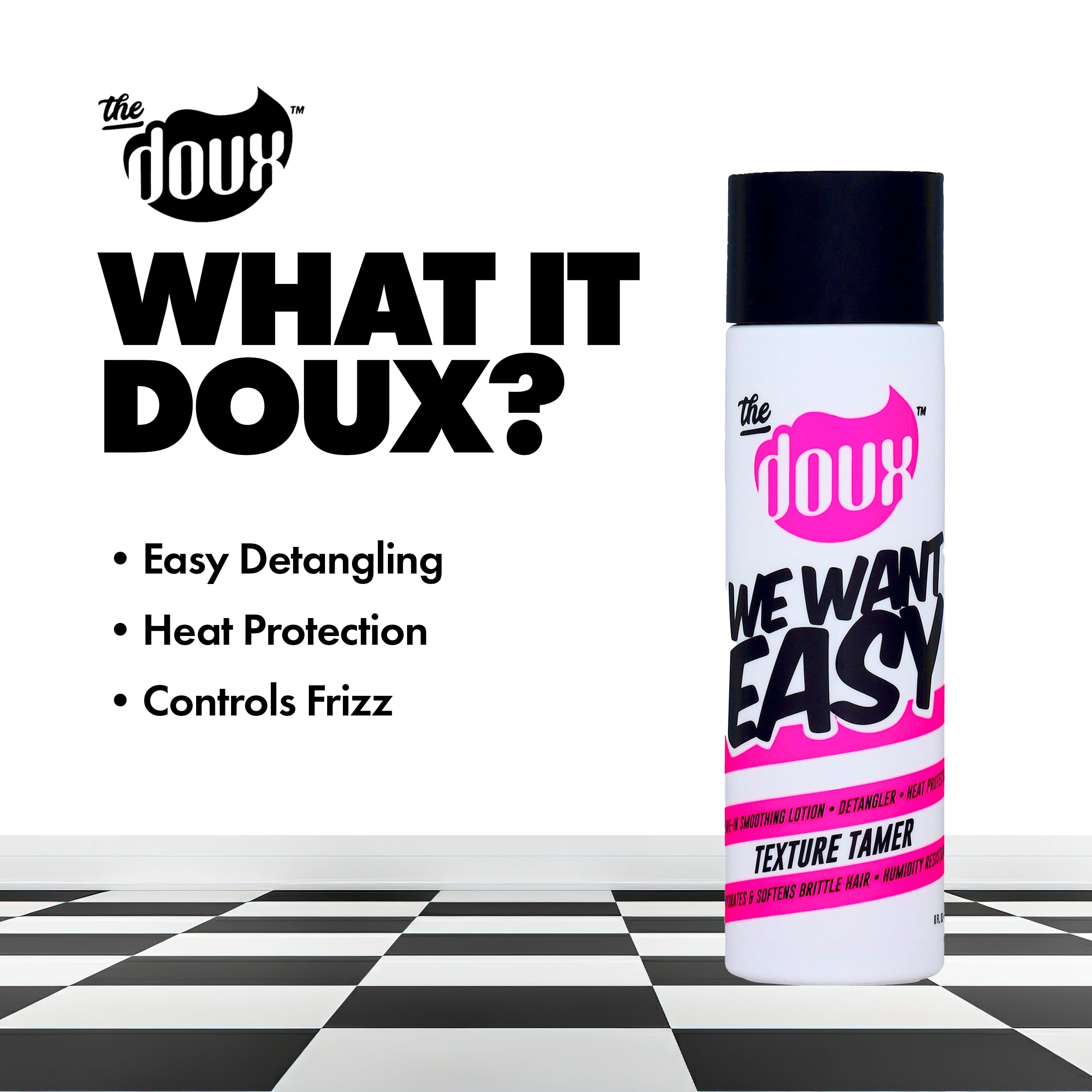 the doux being applied to damp curls in hand, shows smooth detangling and manageability