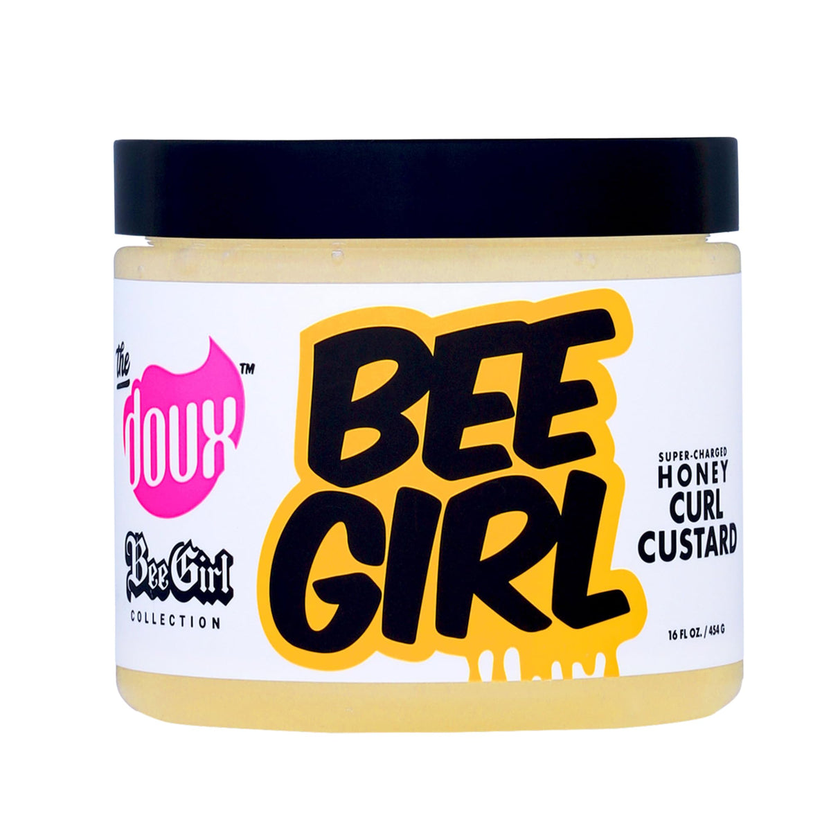 The Doux Bee Girl front jar showing label and size for clear identification and benefit