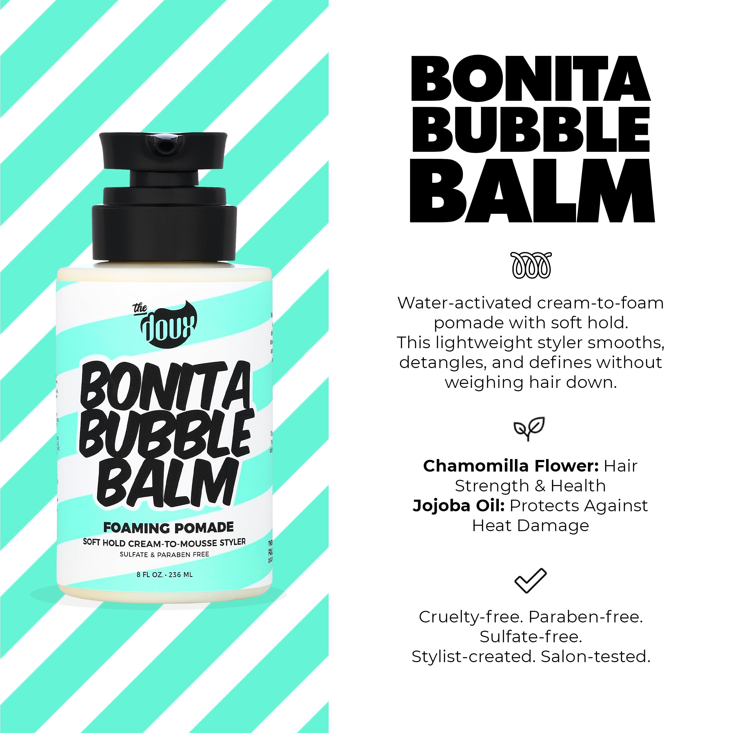 The Doux BONITA BUBBLE BALM cream texture close-up illustrating lightweight, non-greasy formula for definition