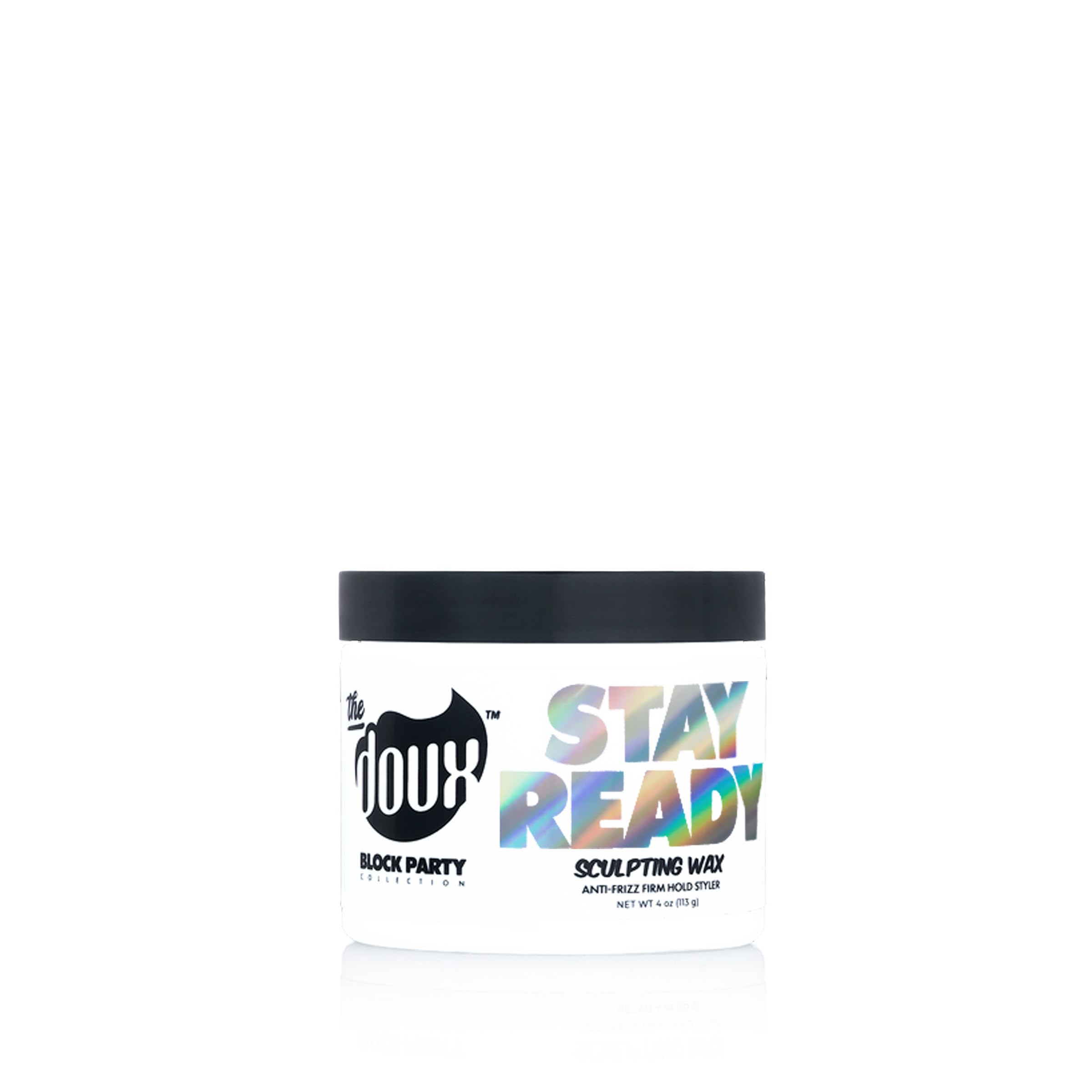 The Doux front tin showing label and travel-friendly 2 oz size for precise styling