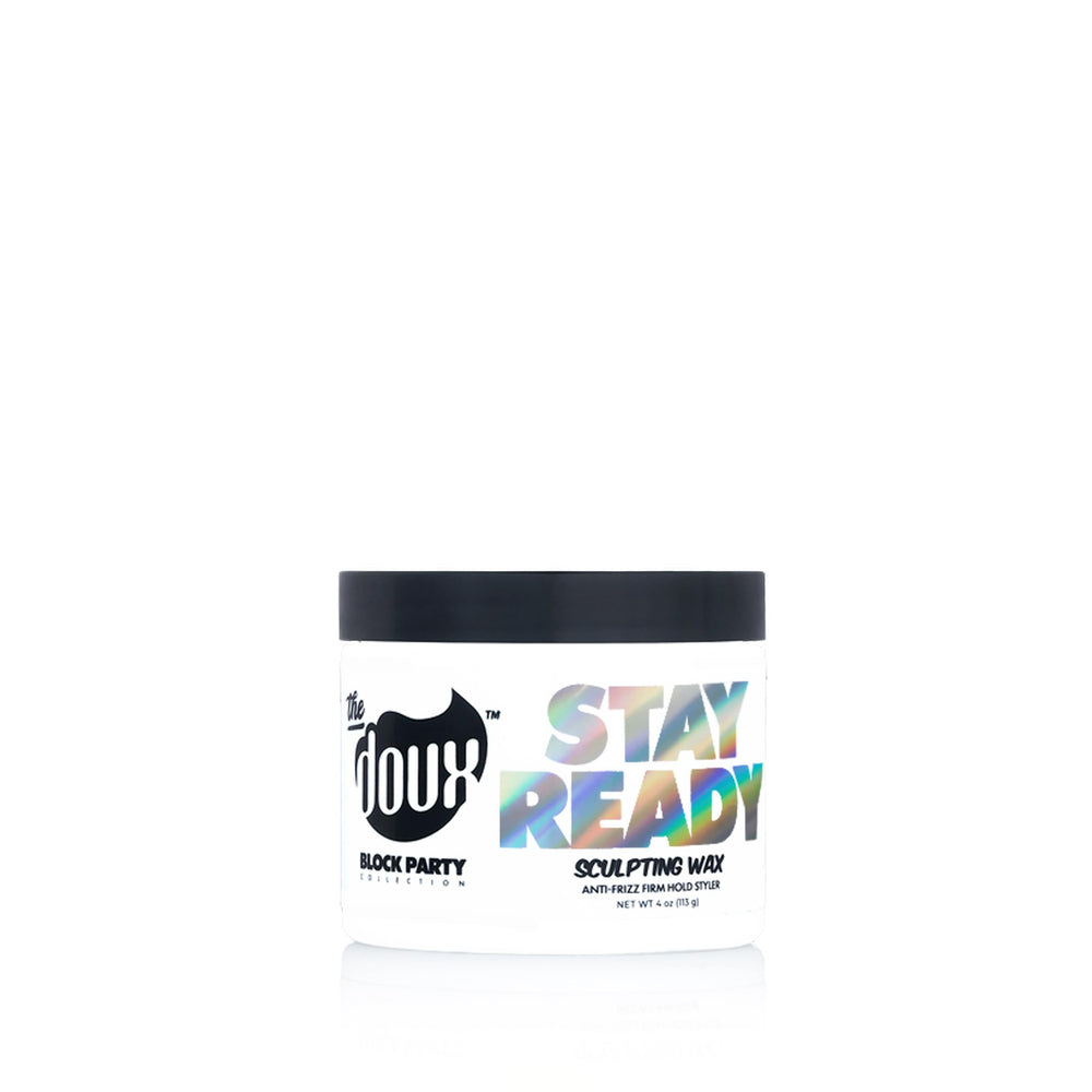 The Doux front tin showing label and travel-friendly 2 oz size for precise styling