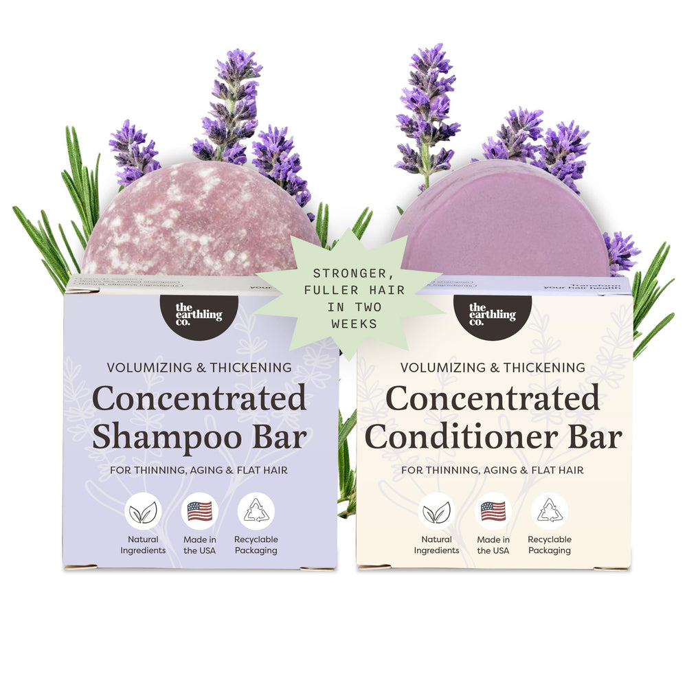 The Earthling Co. front packaging showing volumizing bars and eco benefits