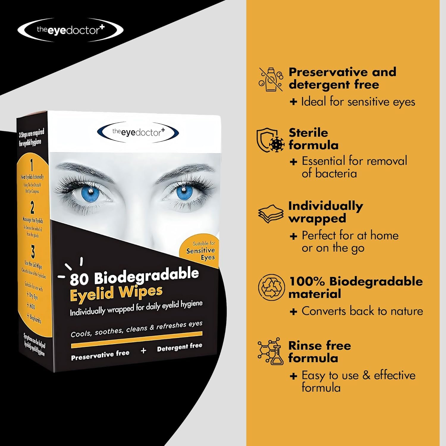 The Eye Doctor ingredient label detail showing preservative-free formulation