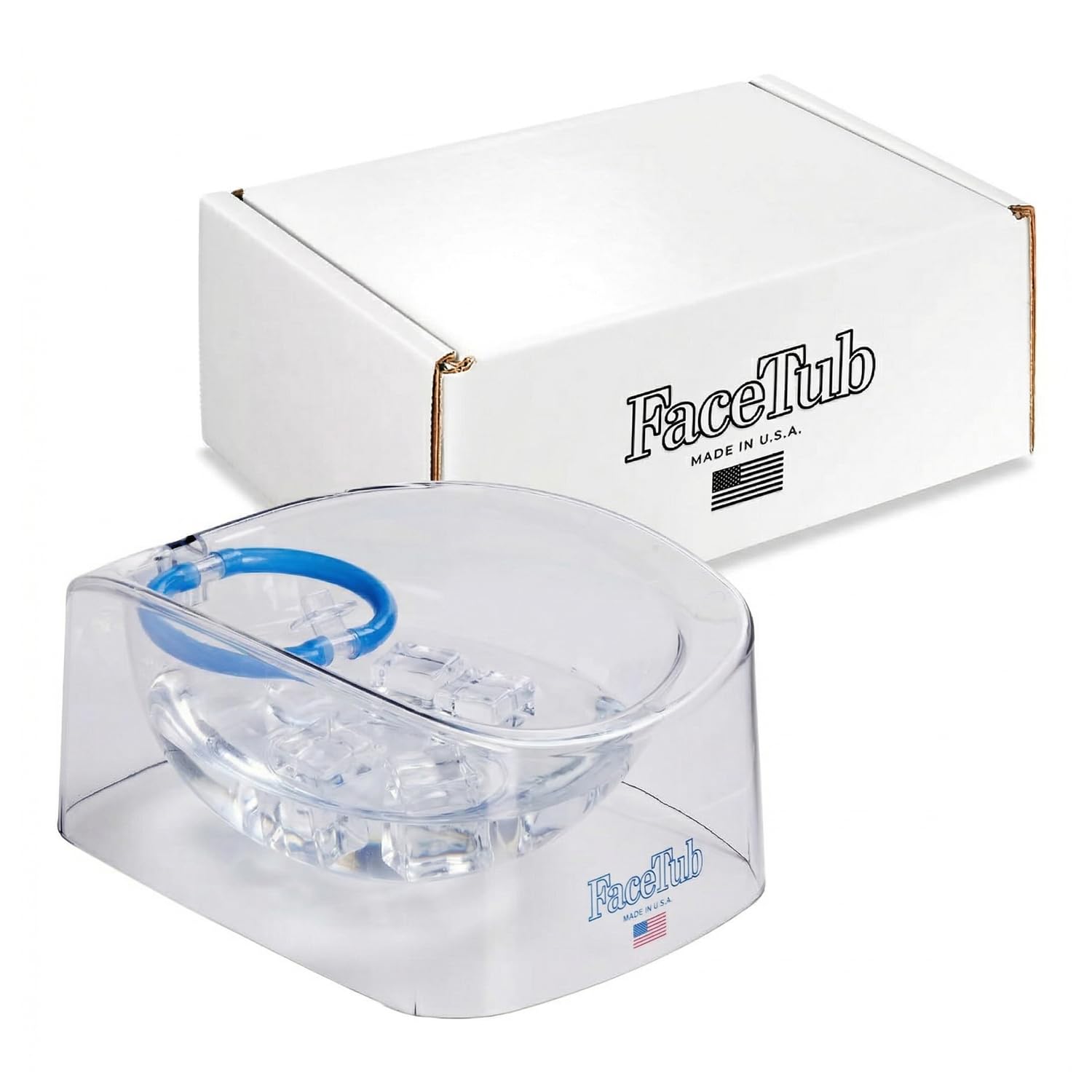 The FaceTub front view showing compact facial plunge design and quick setup benefit