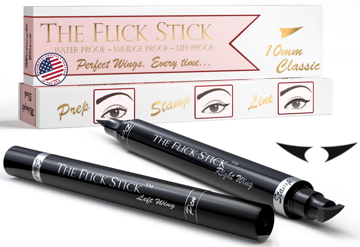 The Flick Stick front packaging showing product and benefit: quick wing application