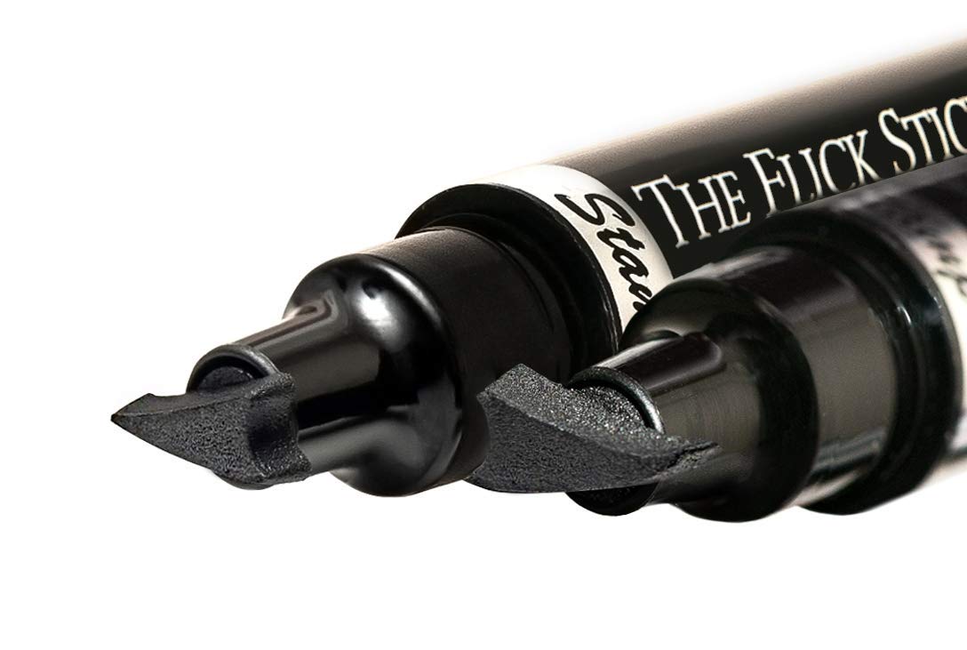The Flick Stick in a makeup bag illustrating travel-ready, time-saving benefit