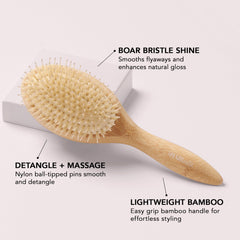 The Hair Edit close-up of boar bristles and nylon pins improving shine and detangling