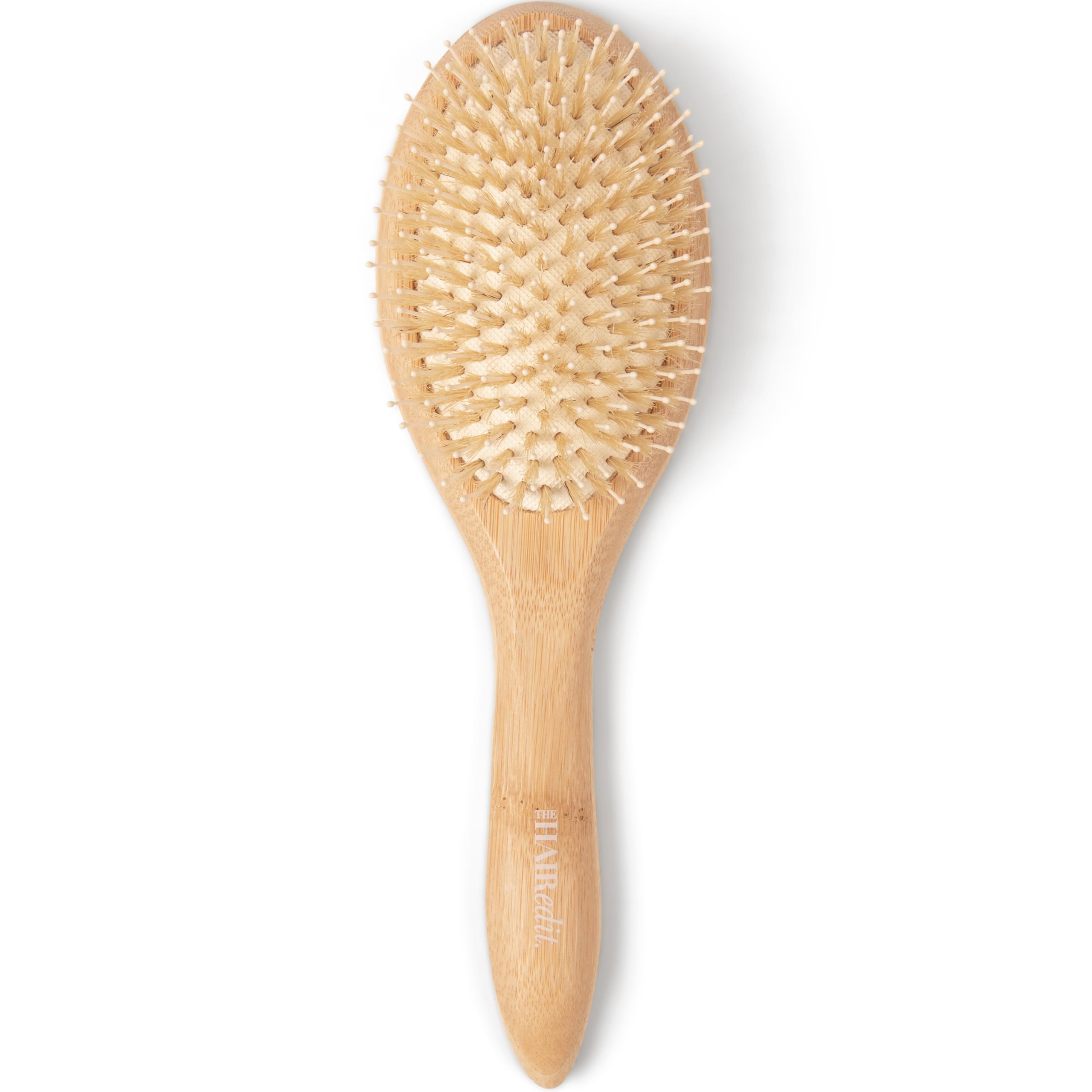 The Hair Edit front view showing glossy paddle and bamboo handle for sleek styling