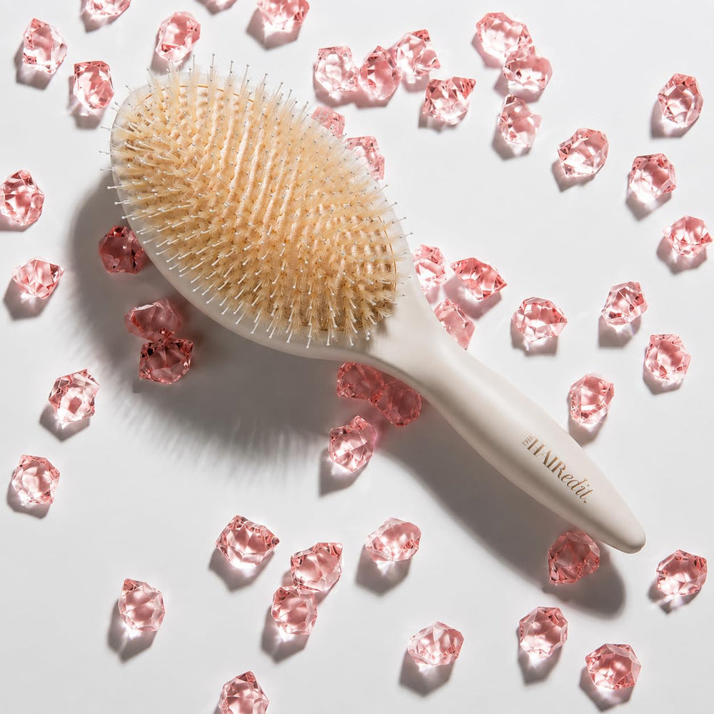 The Hair Edit packaged brush ready for gifting with clear branding