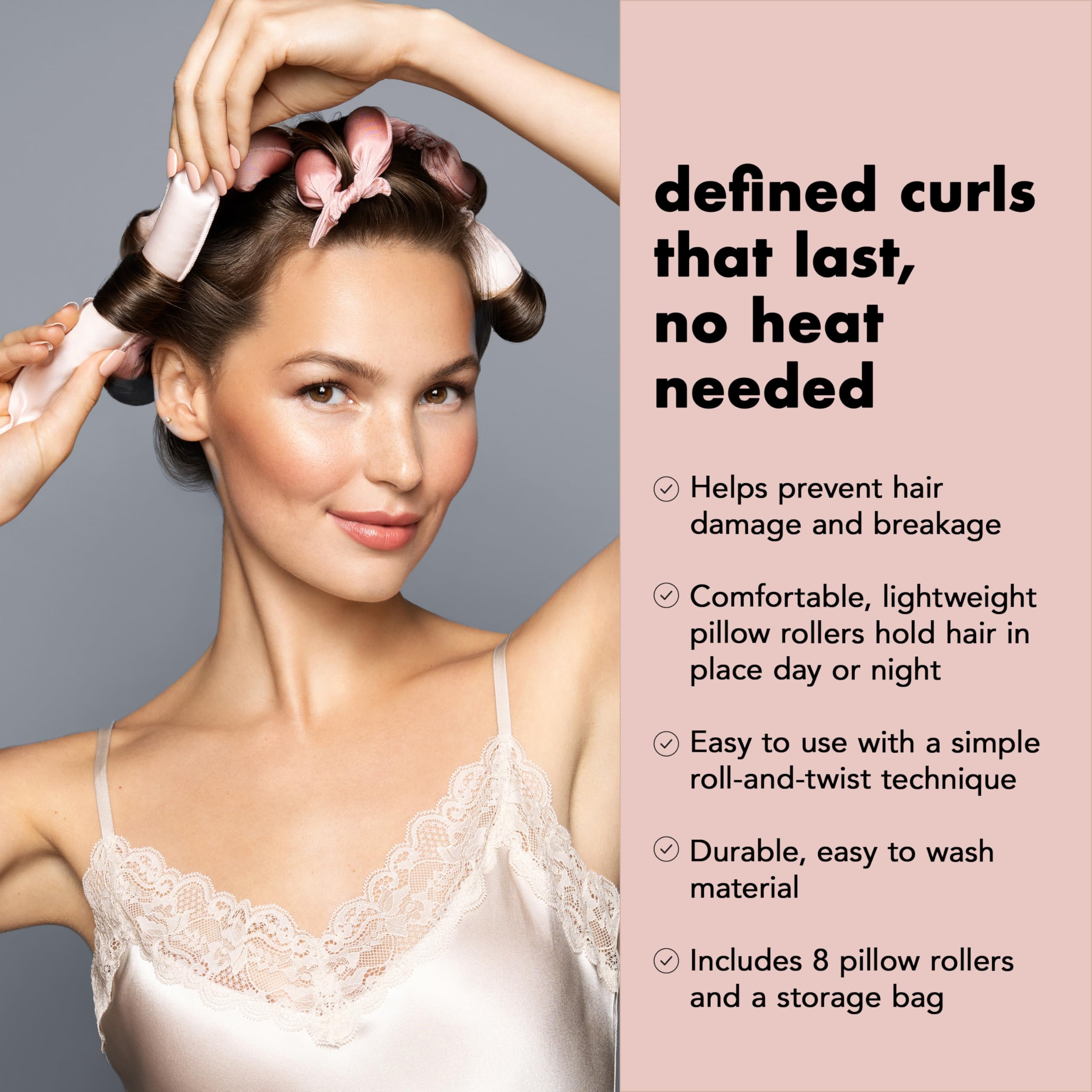 The Hair Edit rollers worn overnight on pillow, comfortable sleep-friendly styling