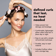 The Hair Edit rollers worn overnight on pillow, comfortable sleep-friendly styling