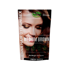 The Henna Guys front packaging showing medium brown natural dye benefit
