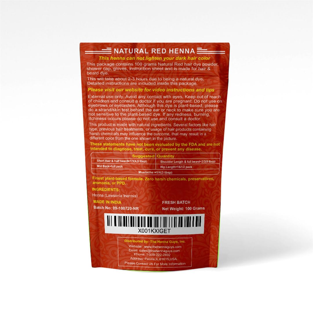 The Henna Guys label close-up highlighting ingredient list and plant-based benefit