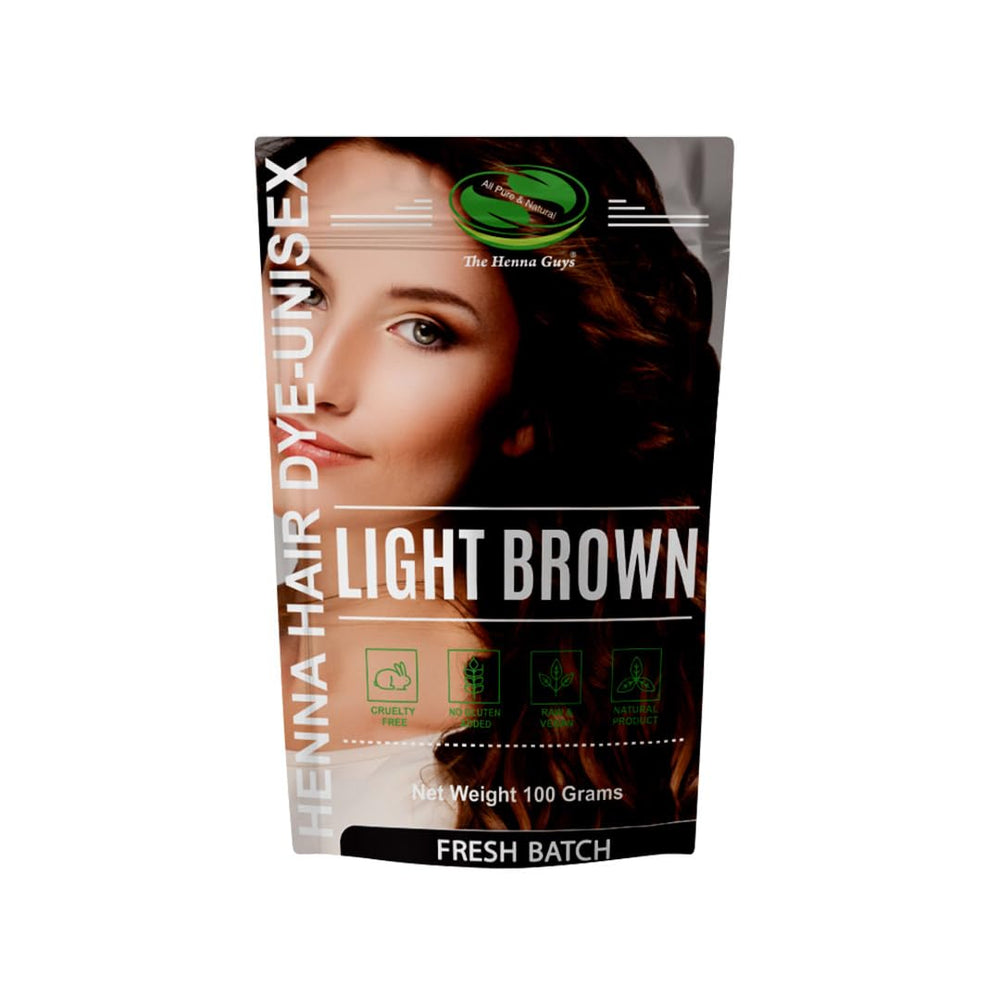 The Henna Guys front pouch showing light brown henna, natural plant-based benefit