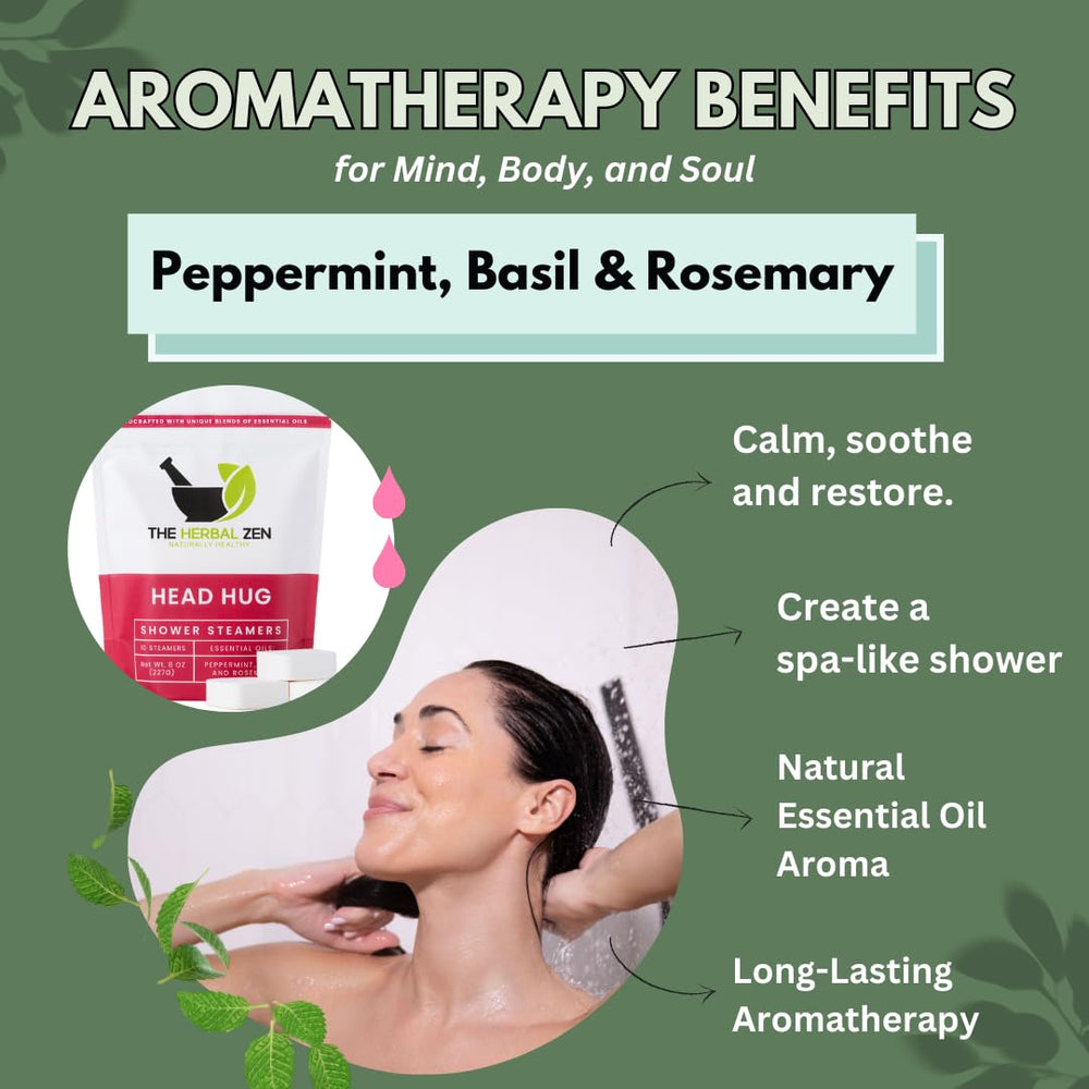 The Herbal Zen peppermint basil rosemary oils displayed for ingredient clarity