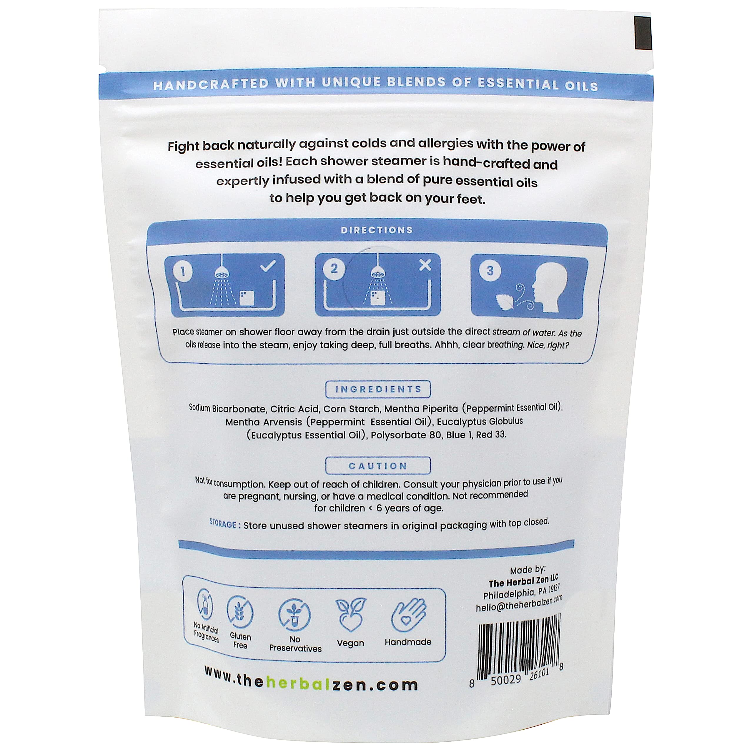 Herbal Zen product label and ingredients close-up highlighting natural essential oils