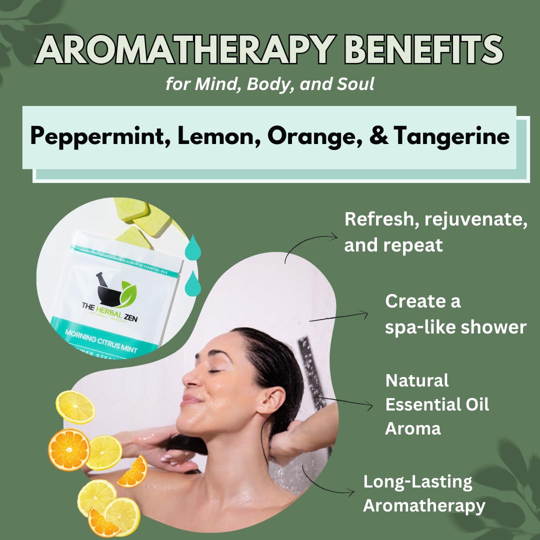 The Herbal Zen steamer releasing steam in shower for an invigorating aromatic morning boost