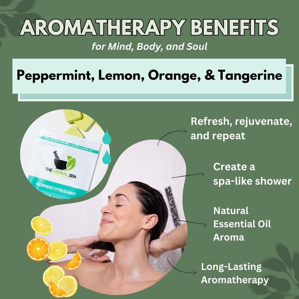 The Herbal Zen steamer releasing steam in shower for an invigorating aromatic morning boost