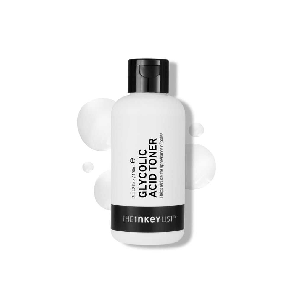 The INKEY List front bottle showing clear toner and label, highlighting straightforward exfoliation