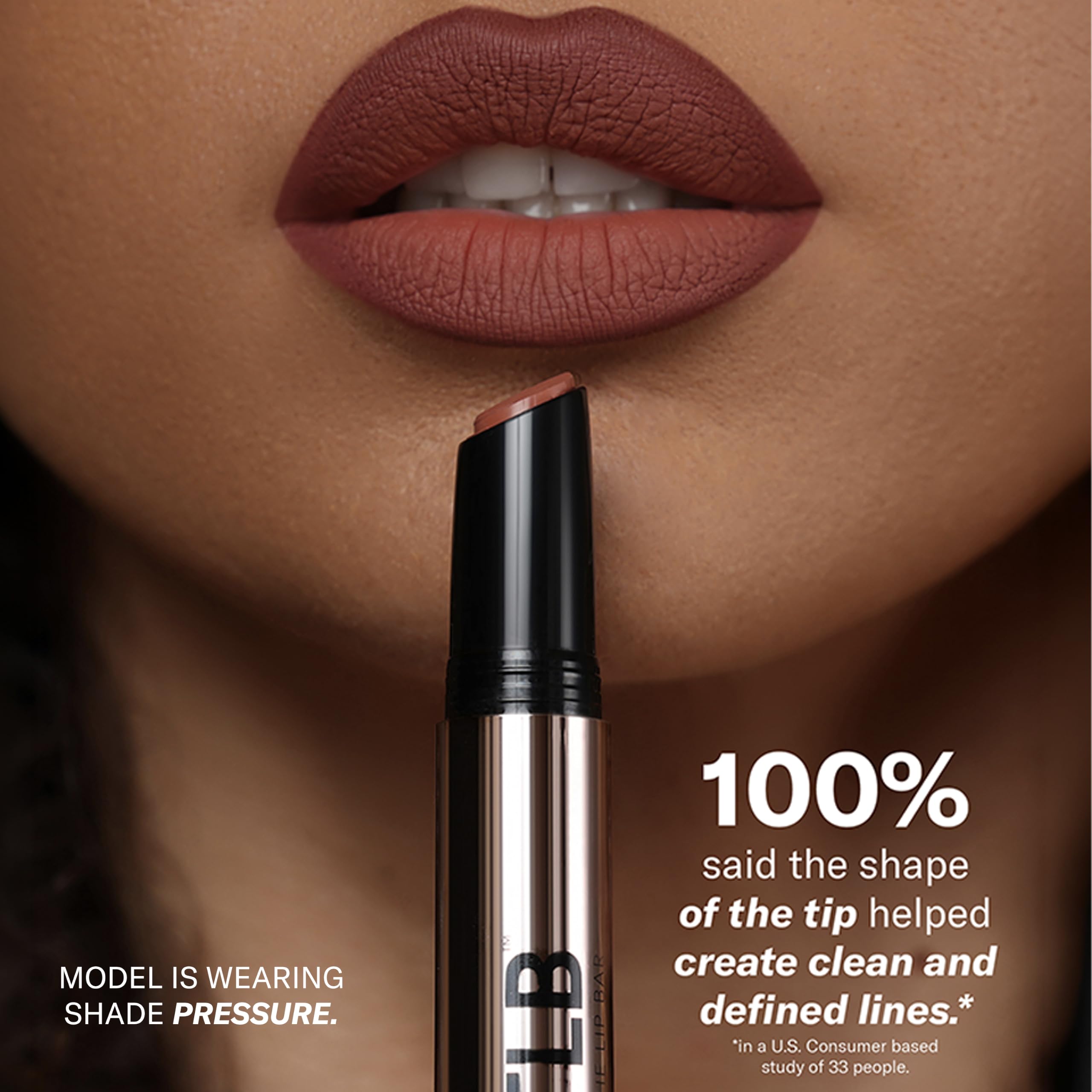 The Lip Bar application on model showing camera-ready color and confidence