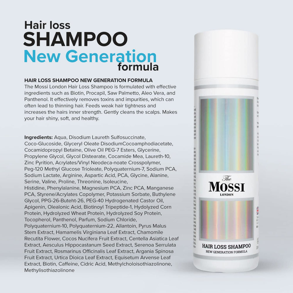 The Mossi London label close-up highlighting active ingredients and benefits