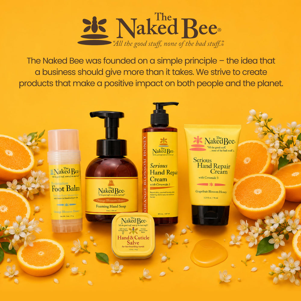 The Naked Bee cleanser in hand showing 5.5 oz scale and ease of use