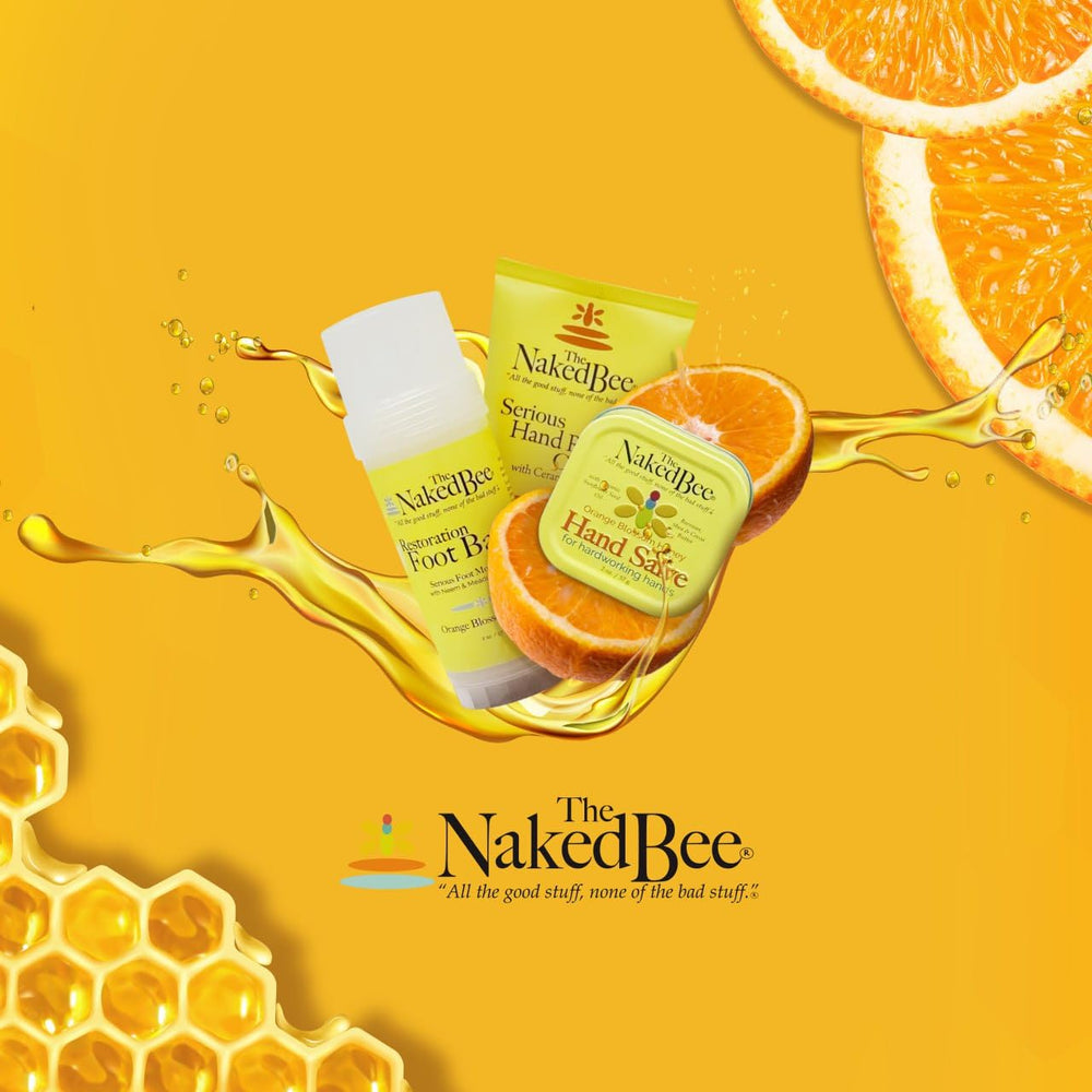 Lifestyle shot of The Naked Bee on bathroom vanity suggesting daily routine and spa-like indulgence benefit