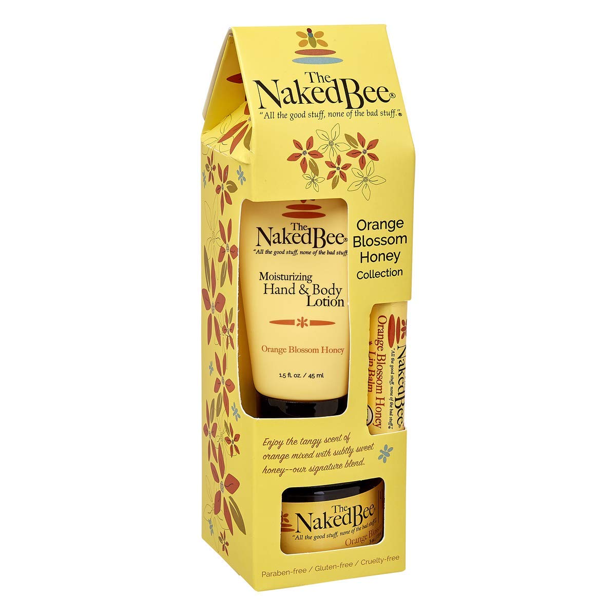 The Naked Bee front packaging showing the three-piece gift set and bright scent appeal