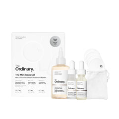 The Ordinary front packaging showing mini bottles and rounds for travel hydration