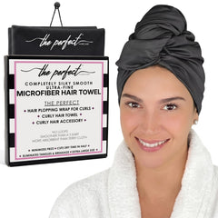 THE PERFECT HAIRCARE front view of towel wrap showing oversized shape and fast drying benefit