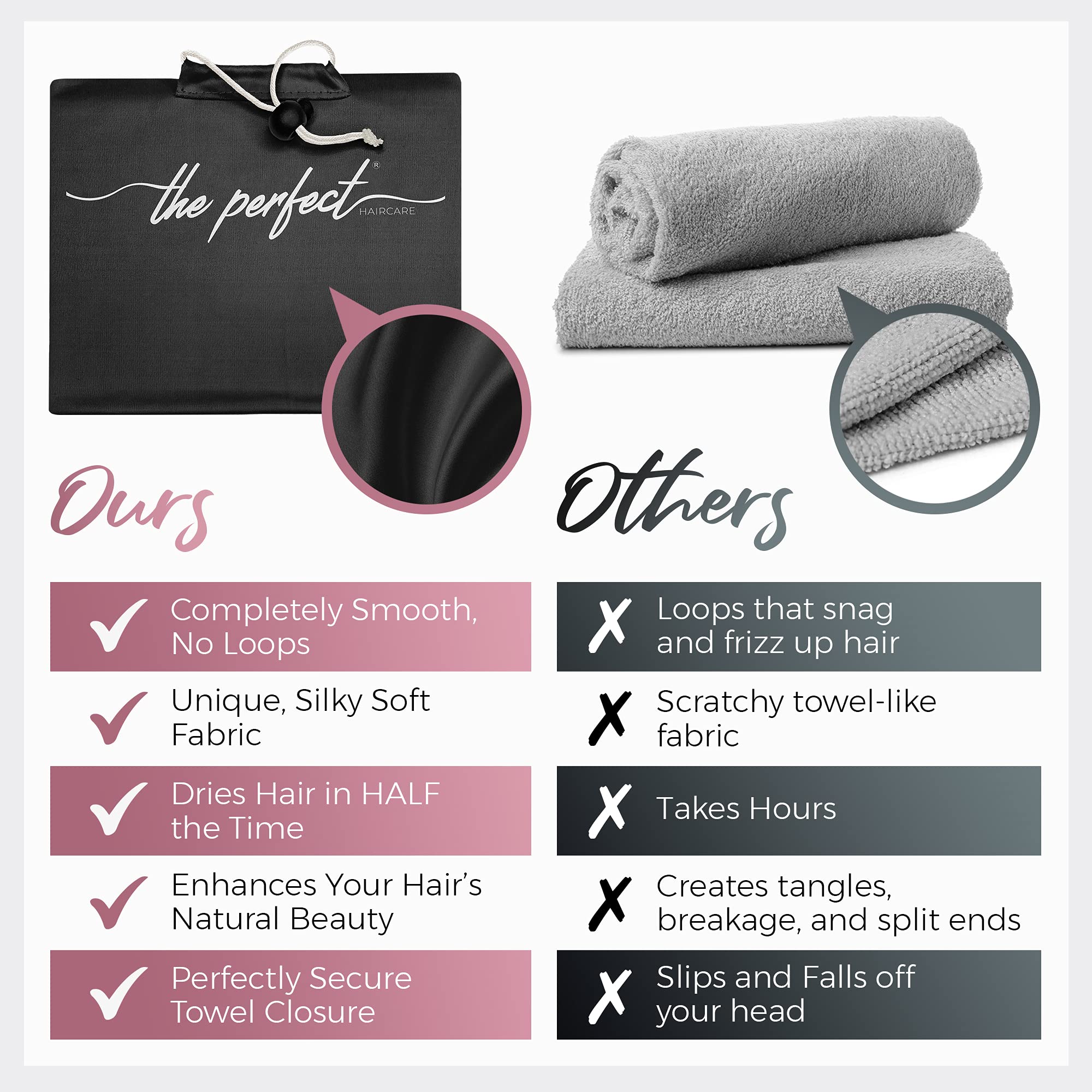 THE PERFECT HAIRCARE close-up microfiber texture highlighting silky smooth, low-friction surface