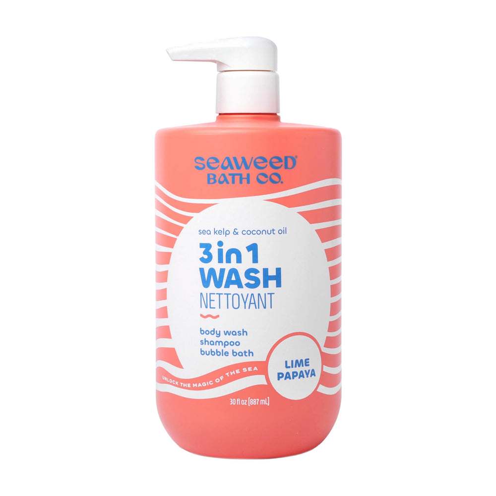 The Seaweed Bath Co. front packaging showing 3‑in‑1 convenience and scent
