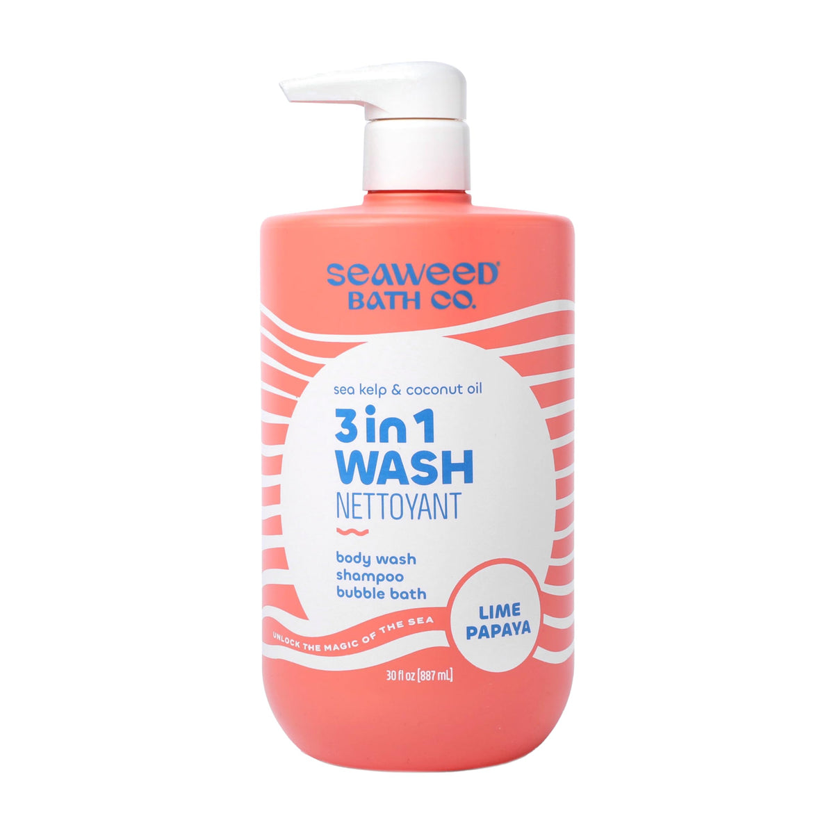 The Seaweed Bath Co. front packaging showing 3‑in‑1 convenience and scent
