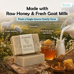 Close-up of soap bar texture highlighting finely ground oats for gentle exfoliation by The Soap Haven