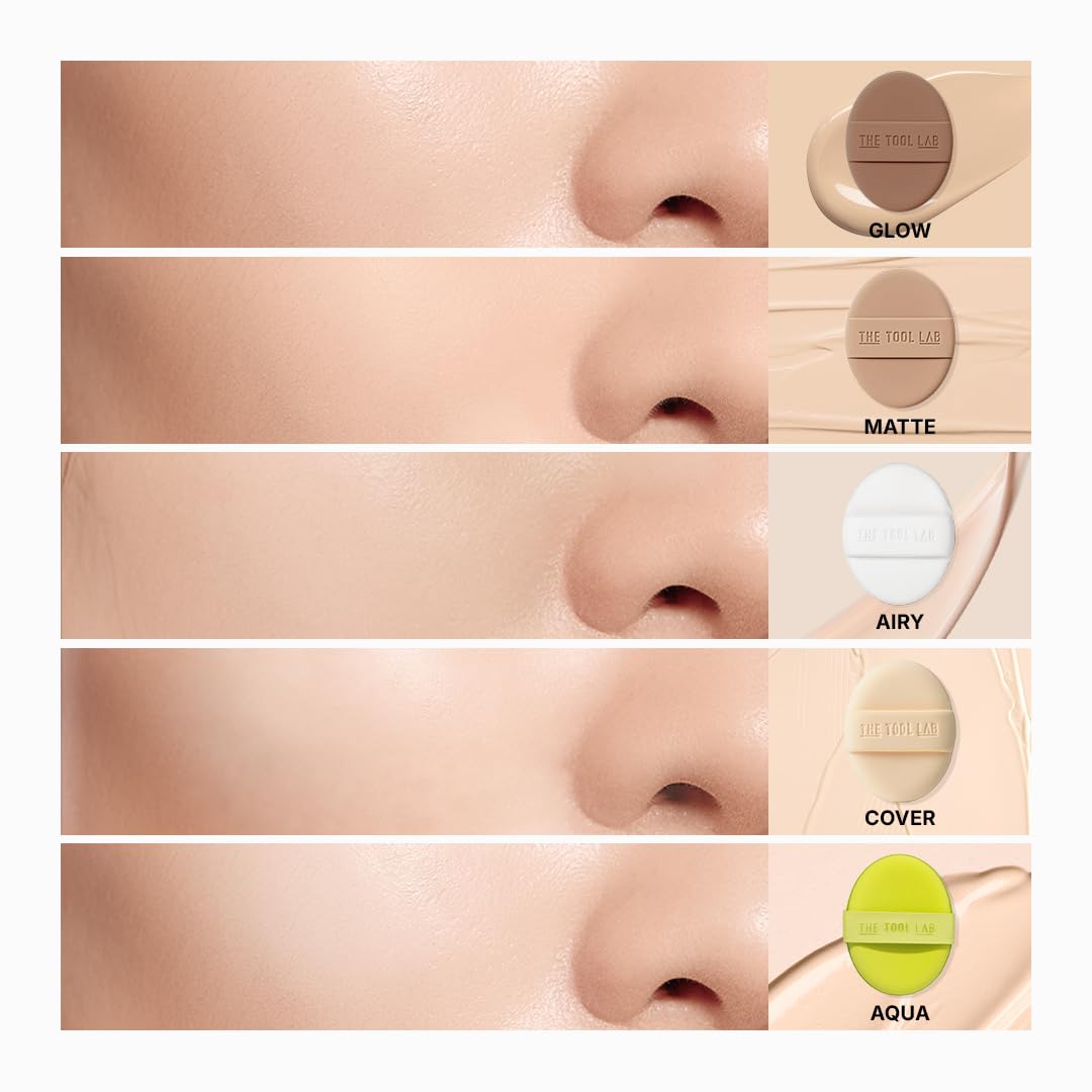 THE TOOL LAB puff holding water to show moisture retention for dewy finish benefit