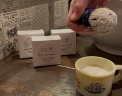 The Village Soapsmith Old Spice soap texture close-up highlighting creamy surface and quality