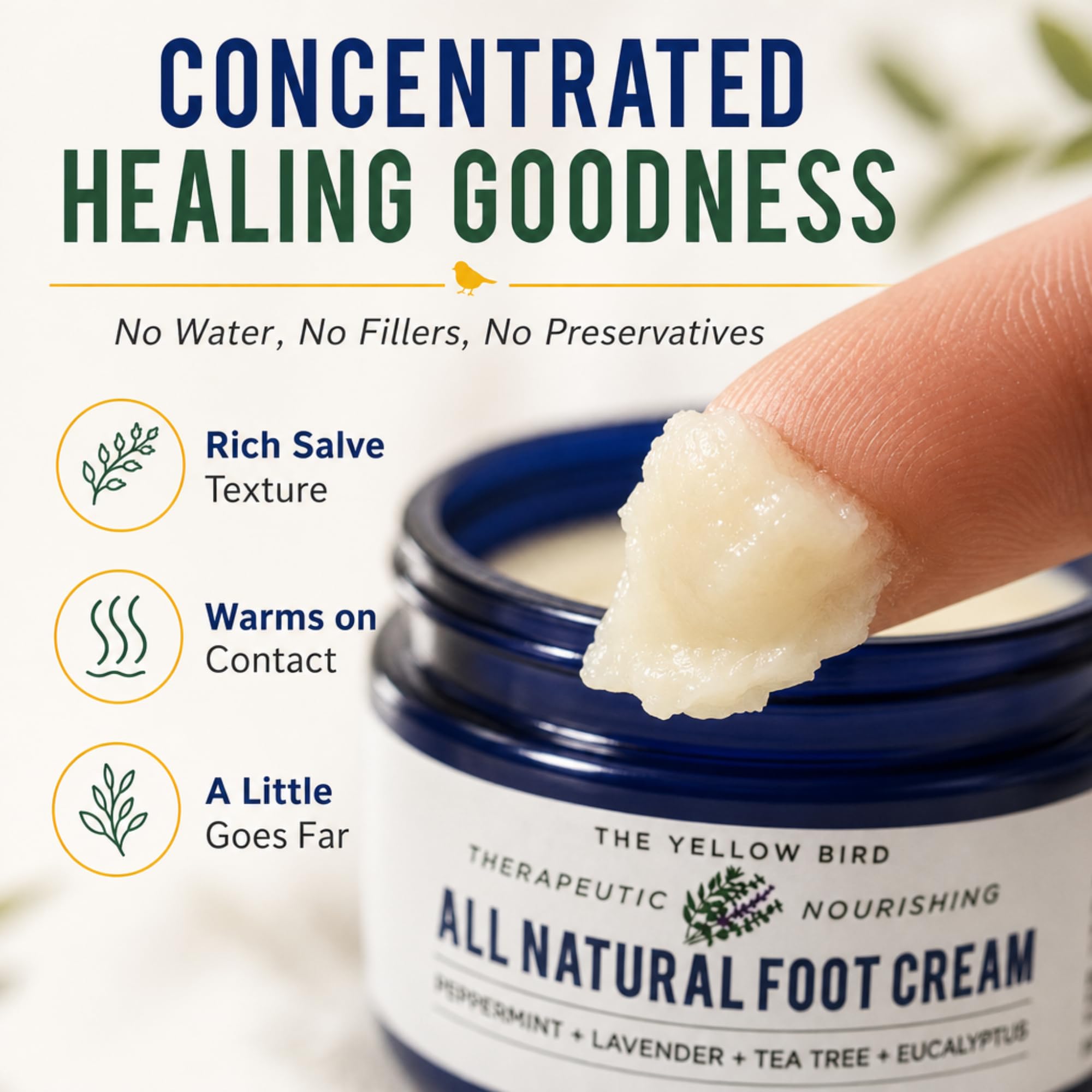 the yellow bird balm under socks overnight illustrating intensive repair