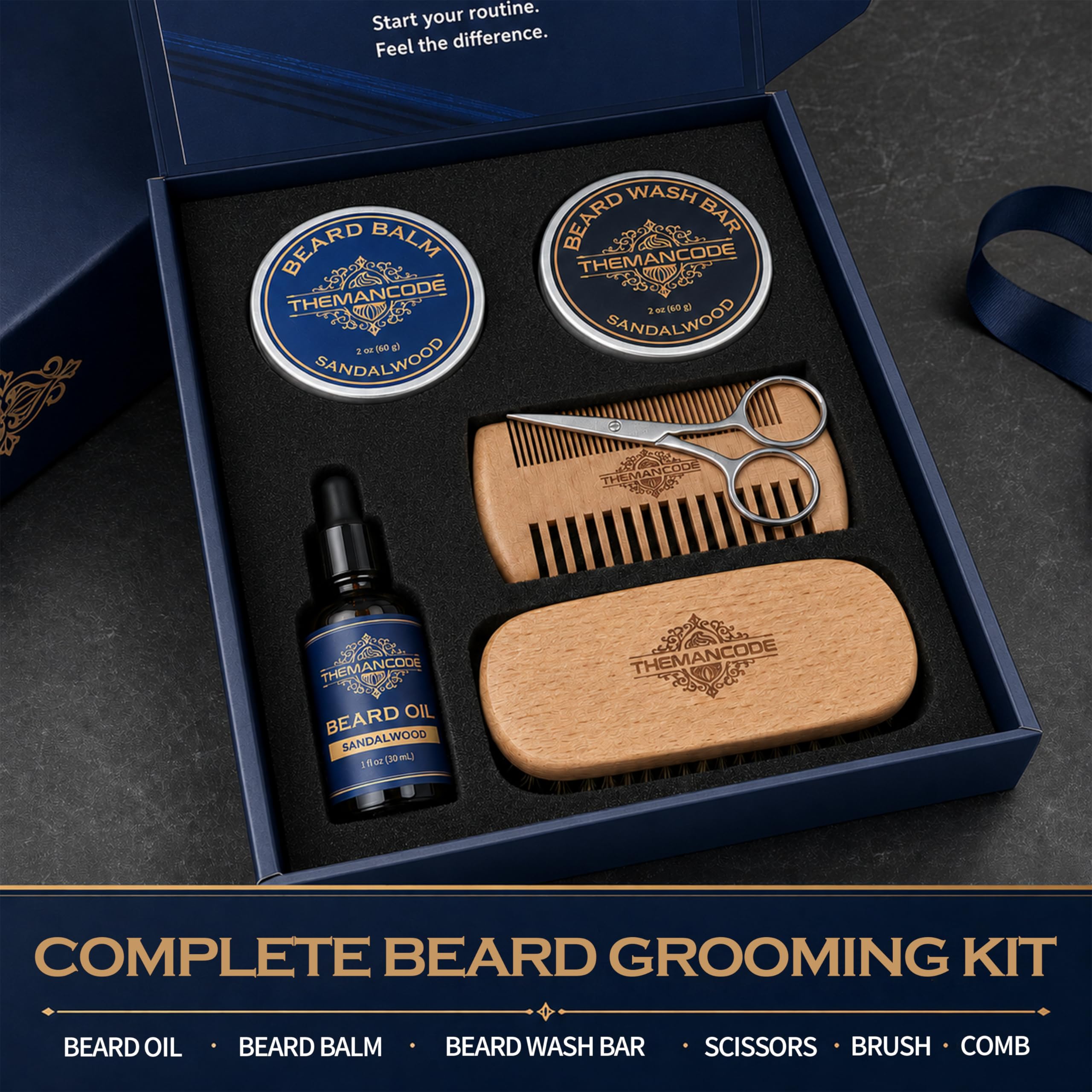 THEMANCODE beard balm jar detail showing conditioning and light hold