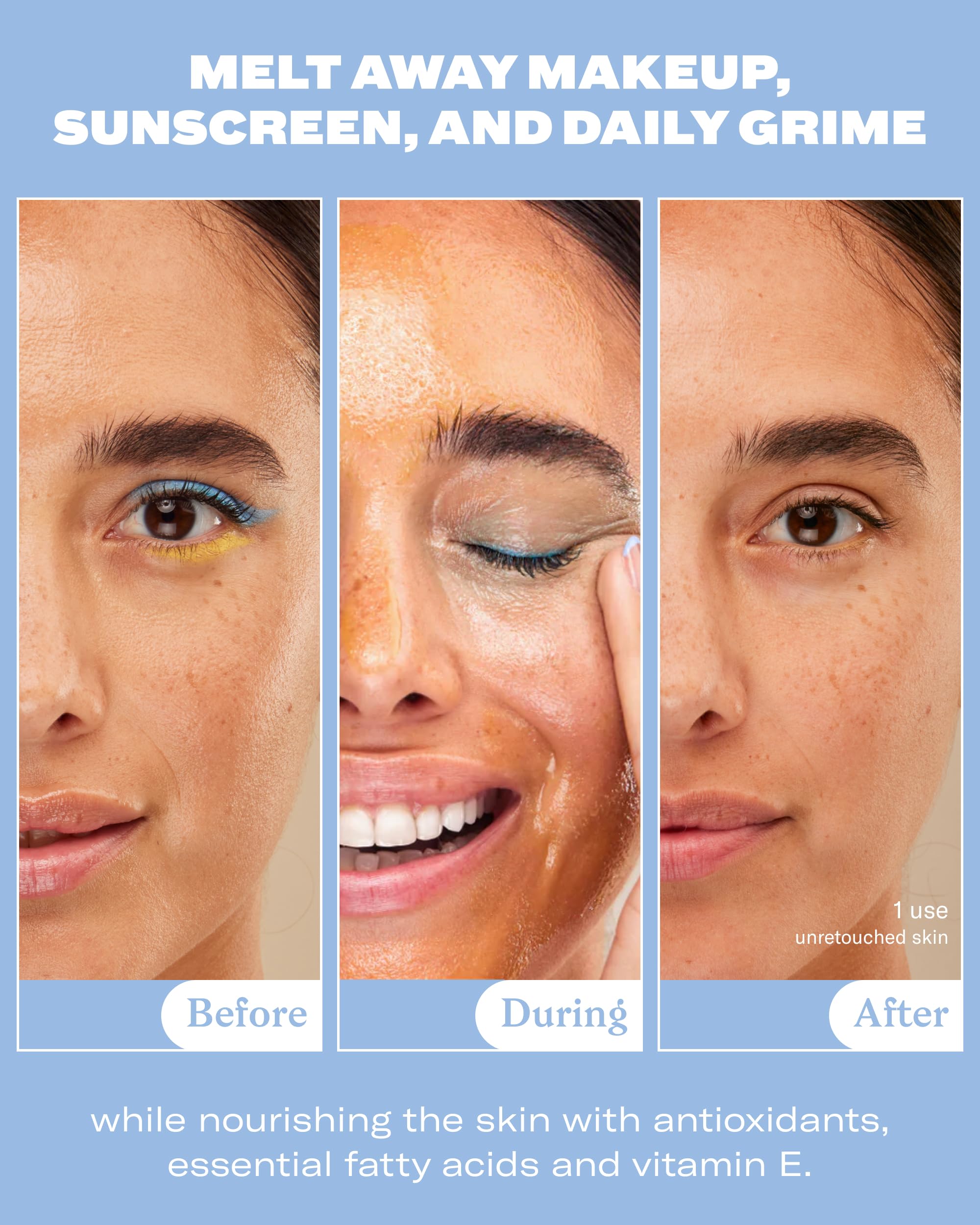 Then I Met You balm melting into oil on skin showing quick makeup-dissolving action