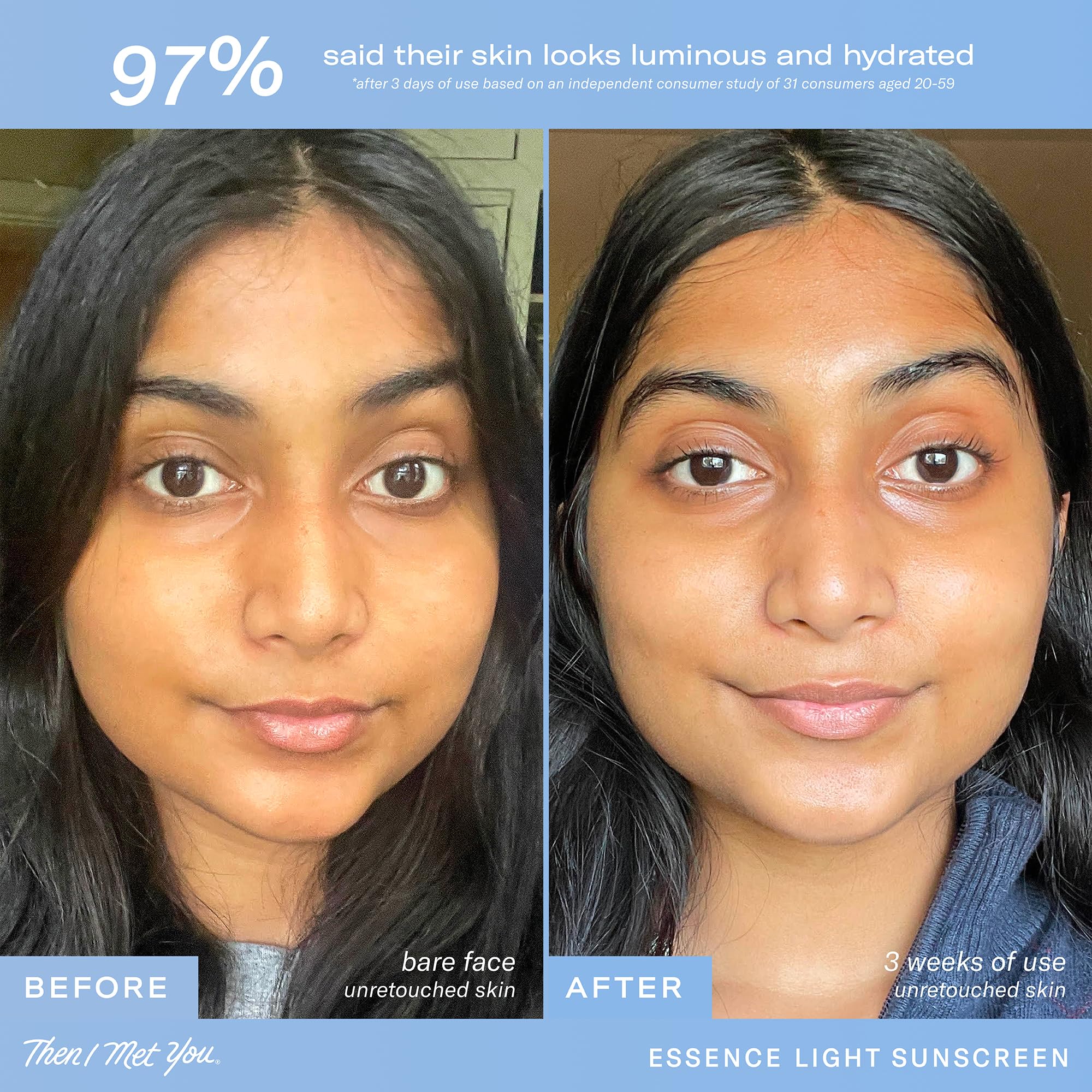 Then I Met You sunscreen texture on skin showing lightweight, non-greasy finish