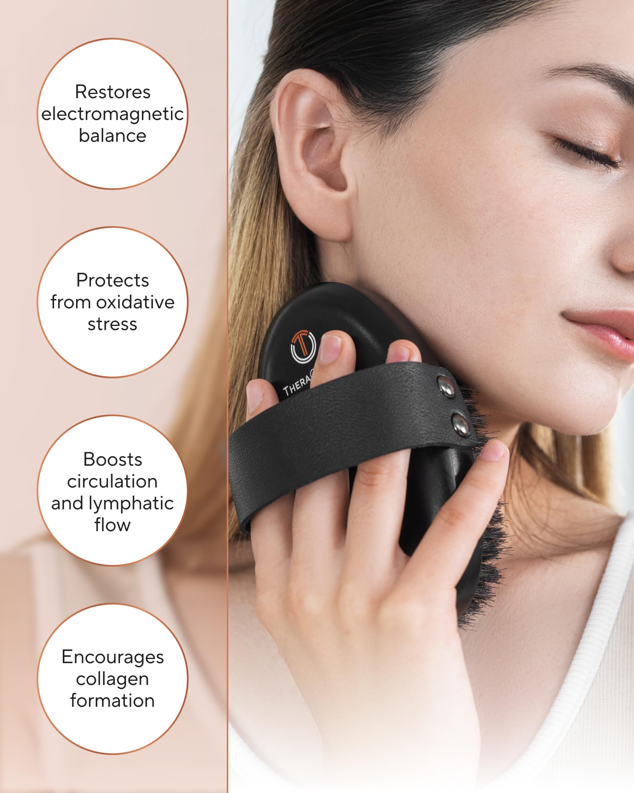 TheraCopper brush in a calming spa setting illustrating a relaxing self-care routine