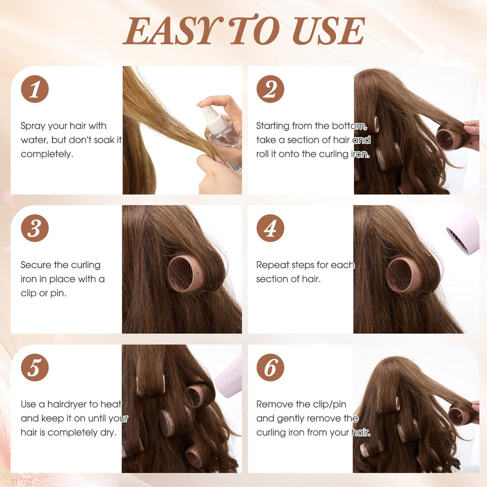 Therwen rollers wrapped on long hair creating voluminous curls