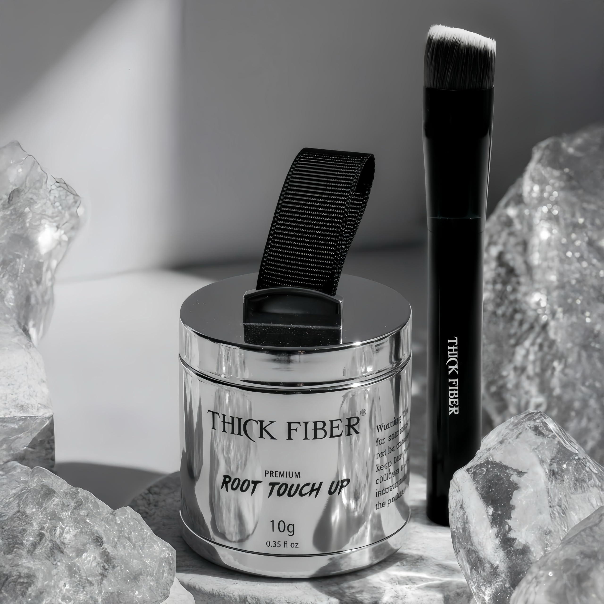 THICK FIBER application on hairline demonstrating instant concealment
