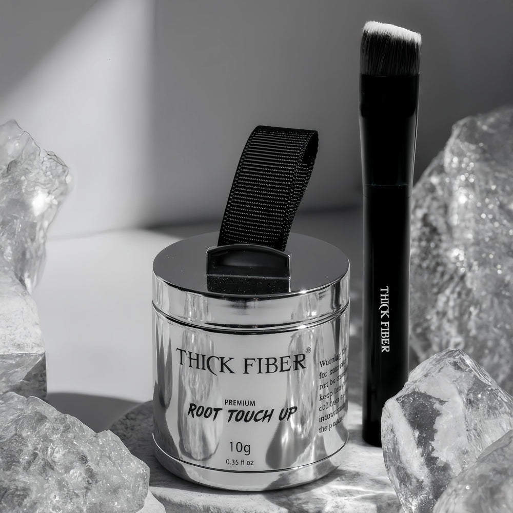 THICK FIBER application on hairline demonstrating instant concealment