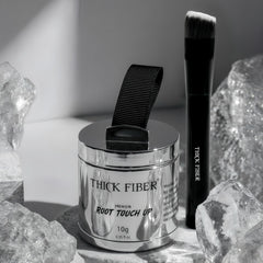 THICK FIBER application on hairline demonstrating instant concealment